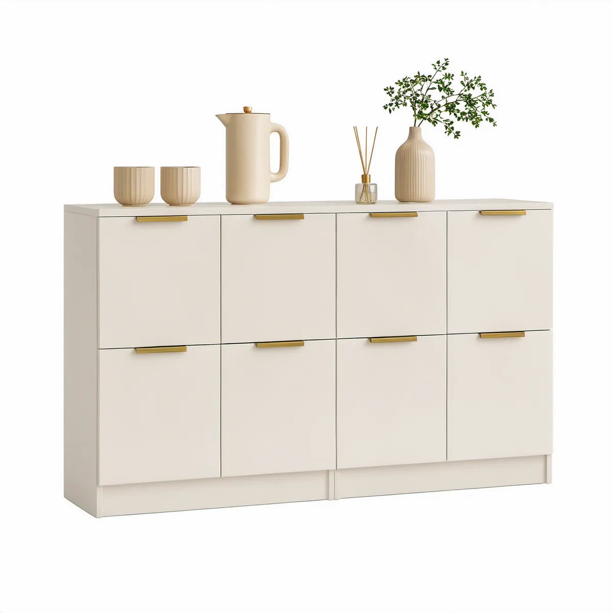 Příborník z MDF s 8 dvířky v krémové a zlaté barvě, 160 × 40 × 90 cm
