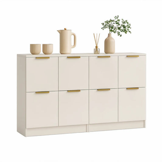 Příborník z MDF s 8 dvířky v krémové a zlaté barvě, 160 × 40 × 90 cm